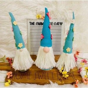 Set of three Spring Decorative Floral Felt Gnomes Adorable Home Decor